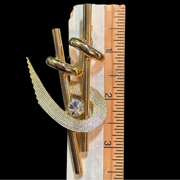 💋 4 FOR $50 / Vintage Abstract Design Goldtone Rhinestone Brooch - Picture 8 of 10